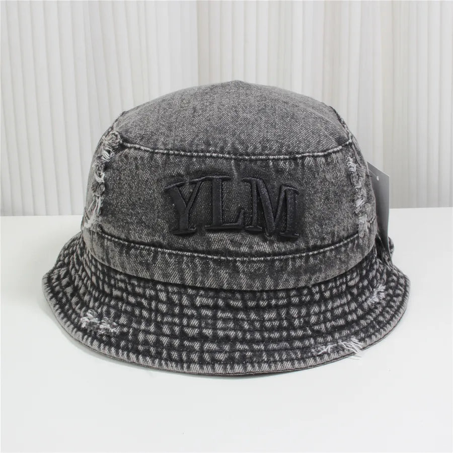 Retro New Style Denim Fishing Cap Women's Harajuku Sun Protection Bucket Hat Cuffed Tear Design Casual Versatile Streetwear