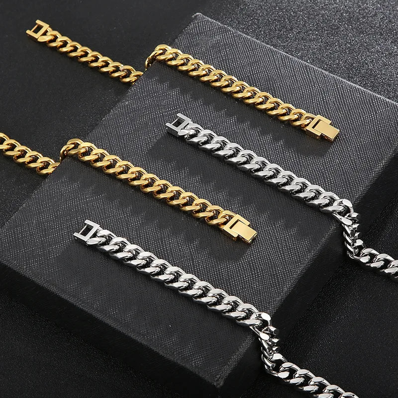 Rock Streetwear Geometric Titanium Steel 18K Gold Plated Men's Bracelets Necklace