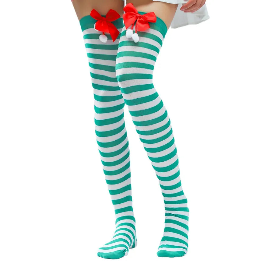 Christmas Modern Style Bow Knot Over The Knee Socks A Pair