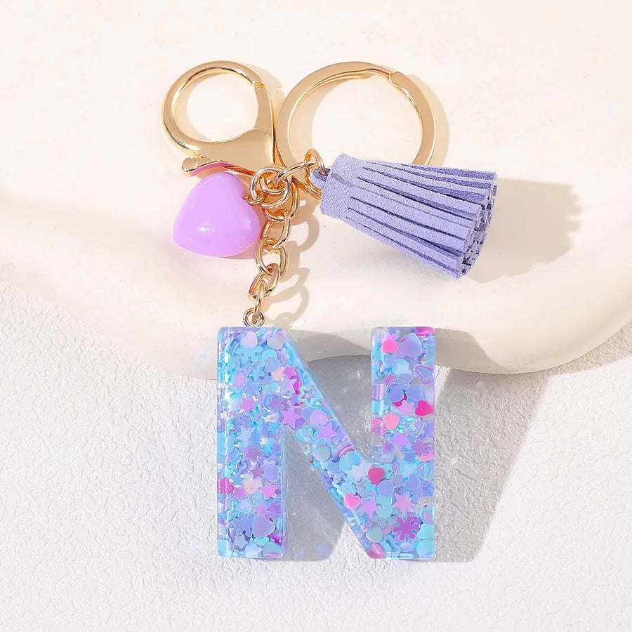 New Women's Purple Love Tassel 26 Letter Keychain Cute Car Key Chain Couple Backpack Jewelry