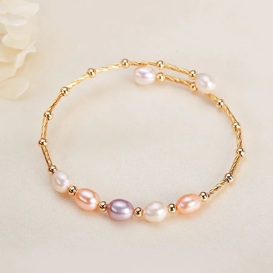 Freshwater Pearl Copper Tube Bangle Casual Elegant