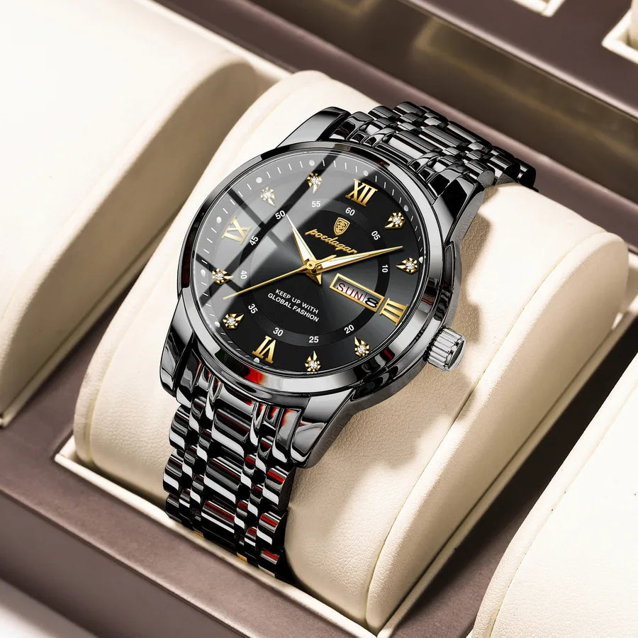 brand waterproof new men's watch double calendar luminous quartz watch live broadcast