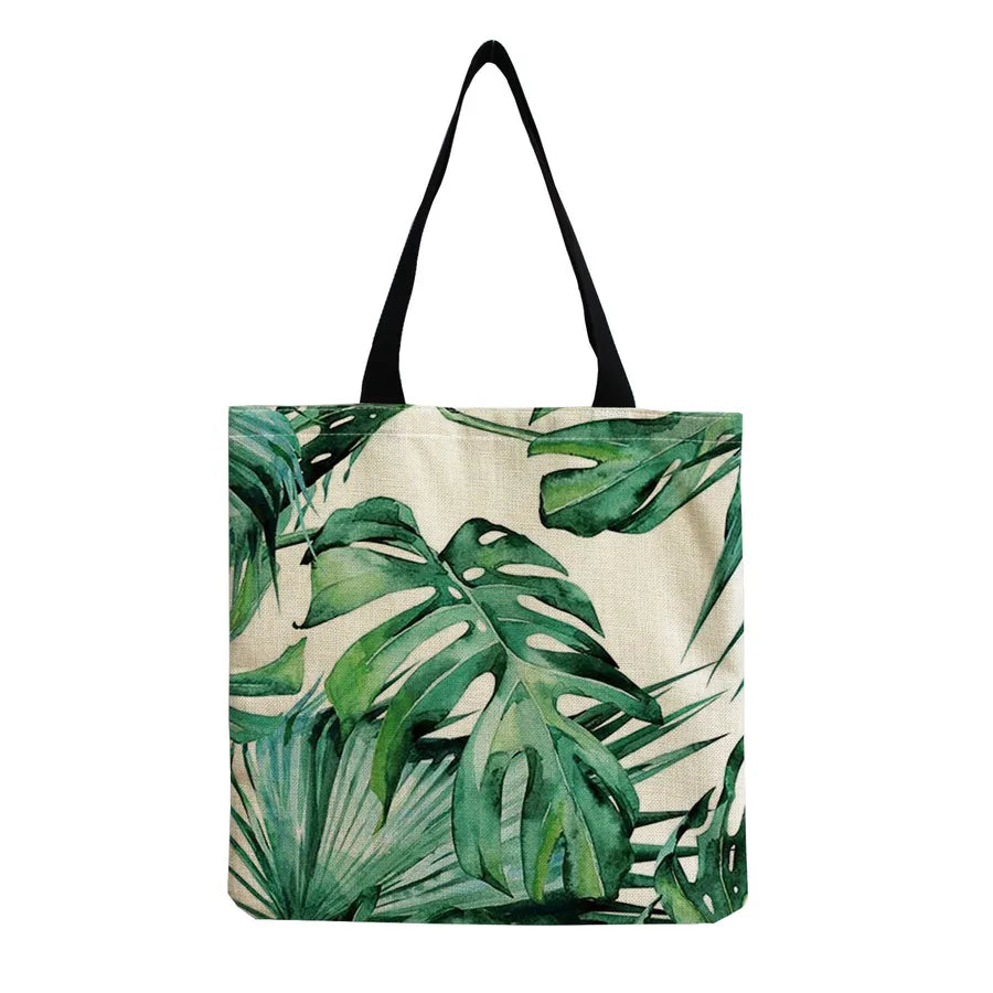 women's tropical leaf shopping bags