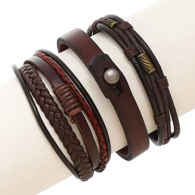 Basic Simple Style Classic Style Geometric Pu Pu Leather Alloy Men's Bracelets