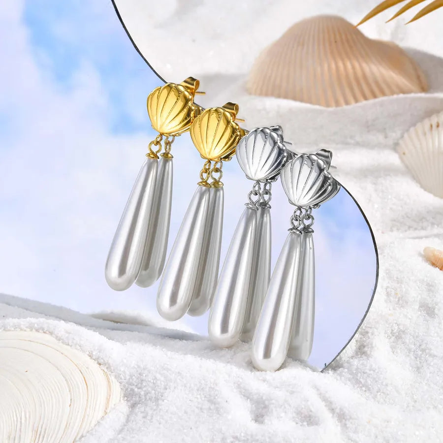 Casual Vacation Marine Style Geometric Shell Plating 201 Stainless Steel Drop Earrings