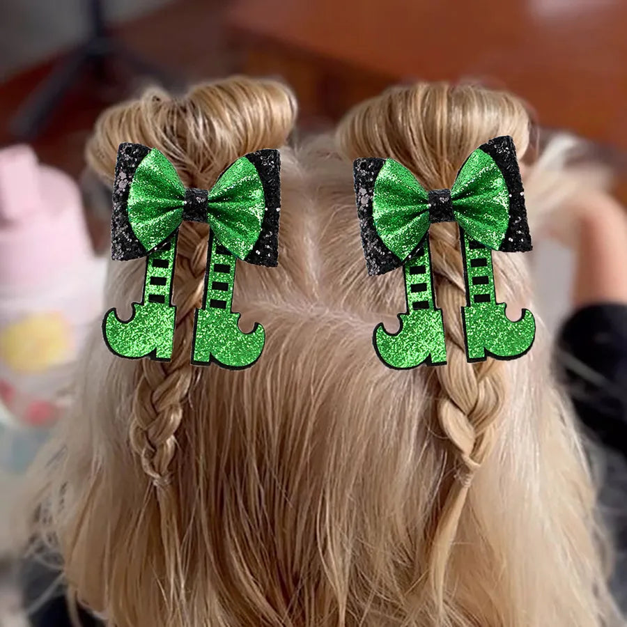 Creative Halloween Glitter Boots Butterfly Knot Hair Clip Children's Funny Hair Accessories Sparkling Boot Pattern Fabric Hair Decorations