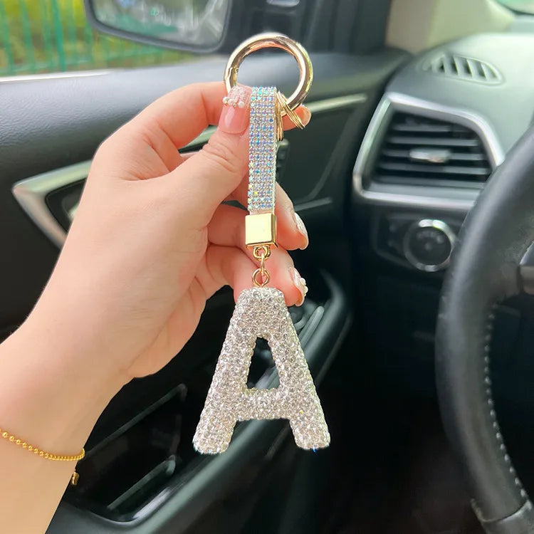 simple style letter rhinestone inlay rhinestones women's keychain