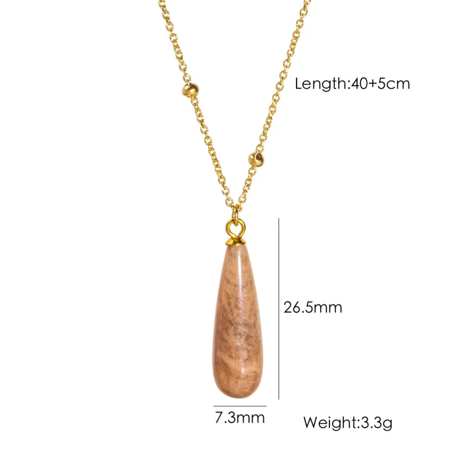 Wholesale Jewelry Vintage Style Simple Style Water Droplets 304 Stainless Steel natural stone Pendant Necklace