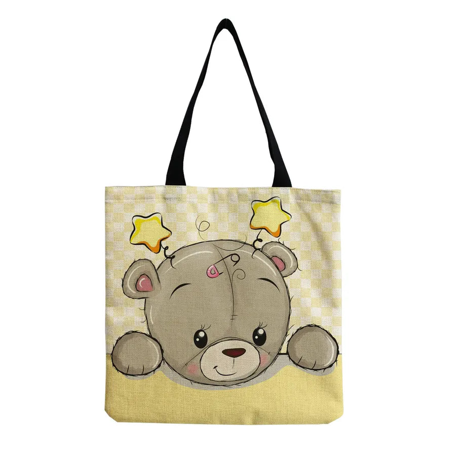 Women's Cute Animal Cartoon Linen Shopping bags