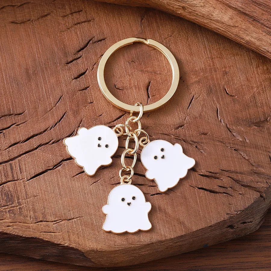 Halloween Ghost Pendants Couple Bookbag Decorations Black White Cartoon Keychains Cute Alloy Skeleton Design Charms Accessories