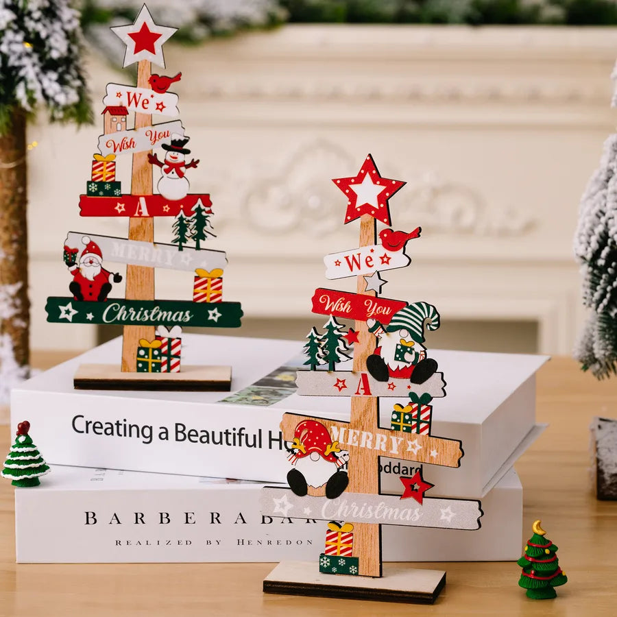 Christmas Cartoon Style Cute Christmas Tree Letter Snowman Wood Indoor Party Festival Ornaments