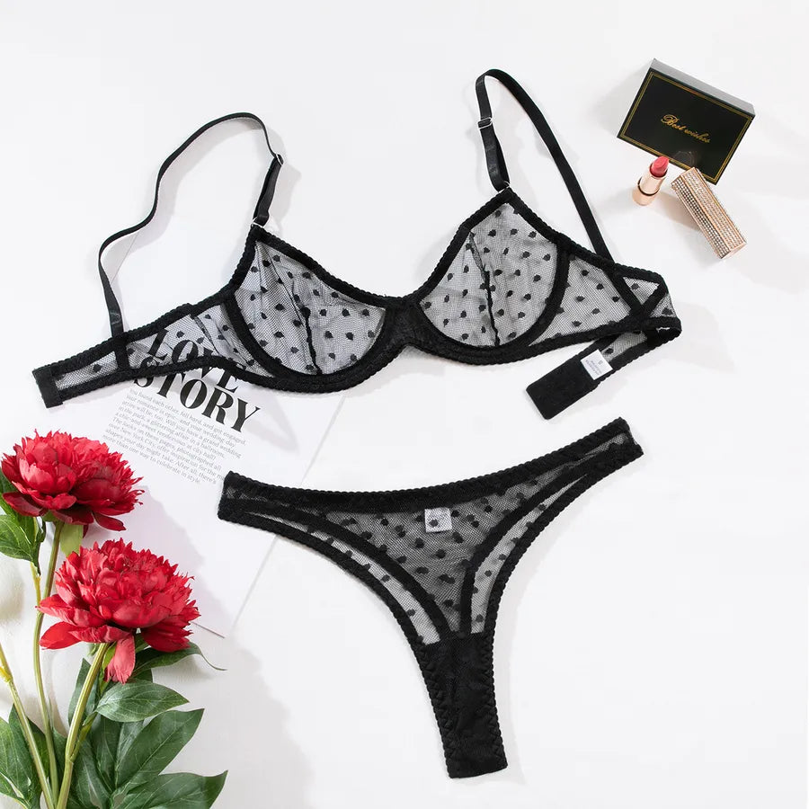 women's sexy solid color sexy lingerie sets party sheer bra mid waist thong sexy lingerie