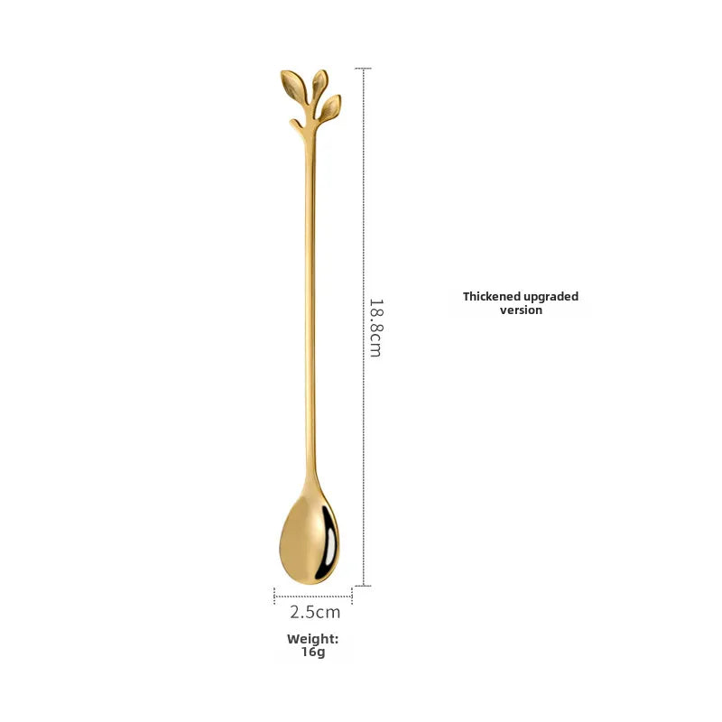 Stainless Steel Leaf Spoon Creative Golden Leaf Coffee Spoon Dessert Spoon Fruit Fork Cake Fork Wholesale Gift Spoon