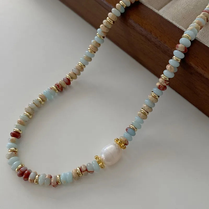 Elegant Retro Printing Beaded natural stone Freshwater Pearl Necklace In Bulk