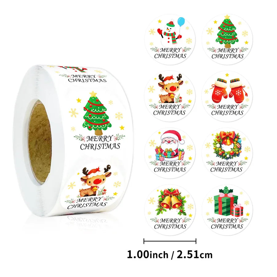 Christmas Tree Deer Cartoon Round Dot Stickers 500 Pieces Per Roll Festive Journaling Supplies Adorable Stationery Decals