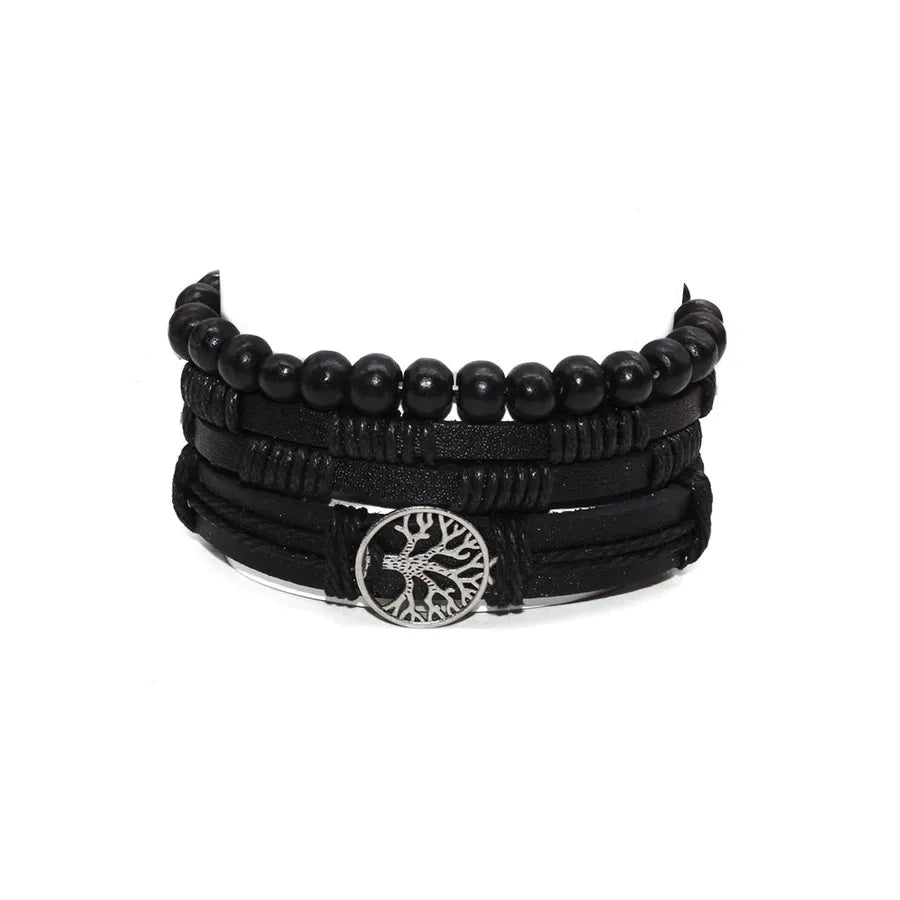 hot selling vintage men's bracelet 5-piece handmade woven cowhide wax rope adjustable bracelet jewelry wholesale