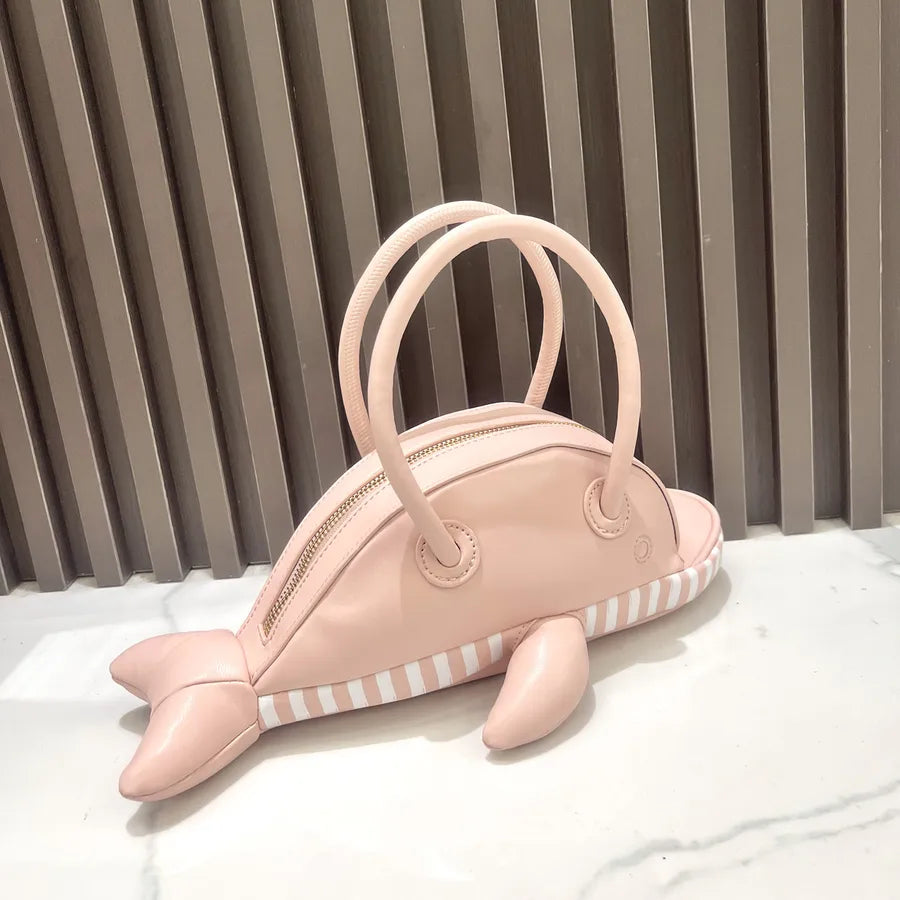 Women's Medium Pu Leather Dolphin Cute Streetwear Sewing Thread Oval Zipper Handbag