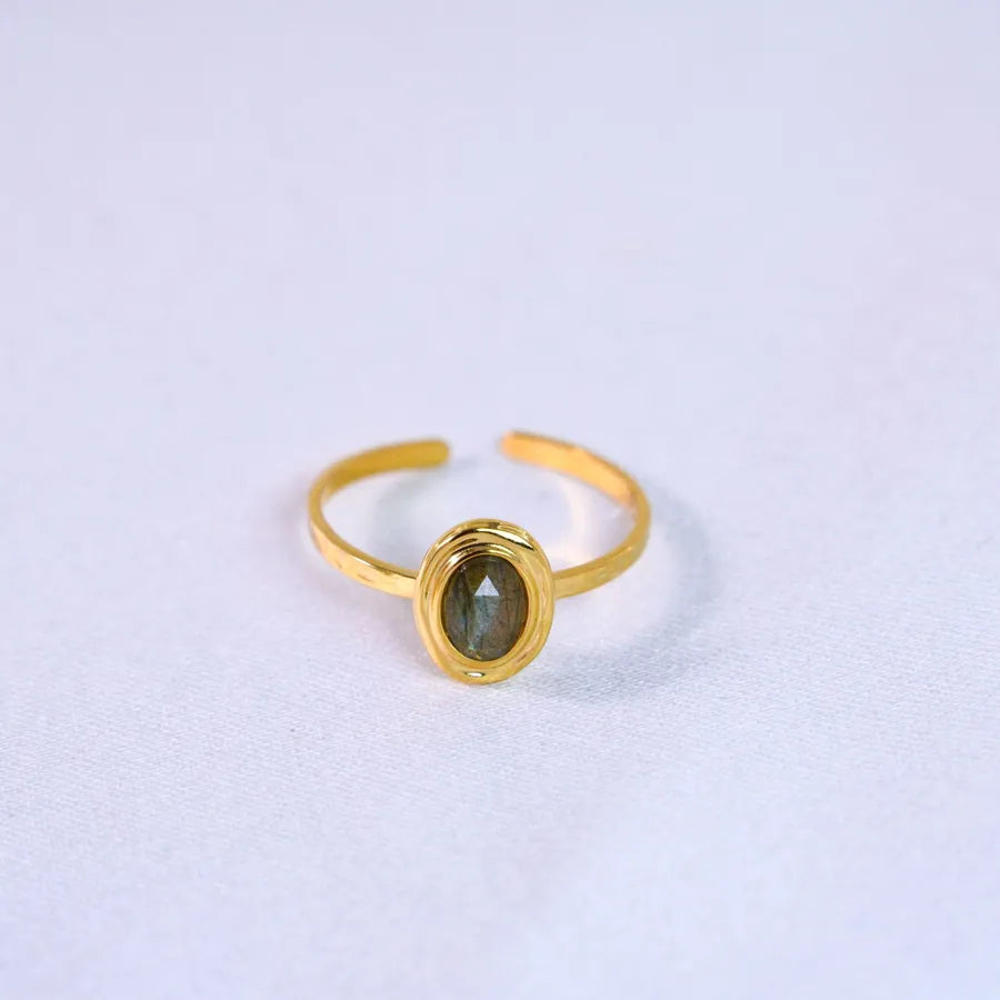 Retro French Style Geometric Titanium Steel Natural Stone Open Rings In Bulk