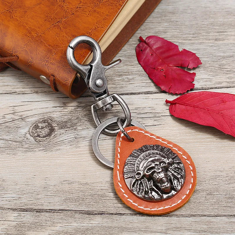 Retro Skull Pu Leather Alloy Halloween Unisex Keychain