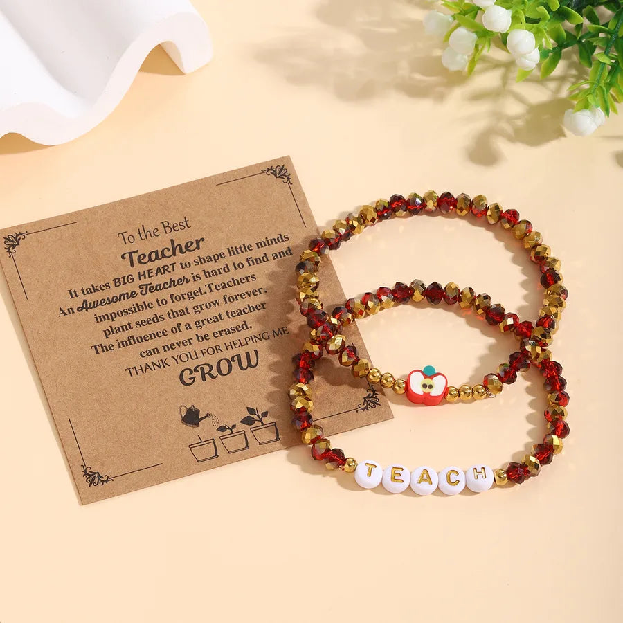 Elastic Apple Beaded Bracelet Set Thank You Teacher Gift Teacher's Day Educational Workers Present Casual Cute Acrylic Jewelry