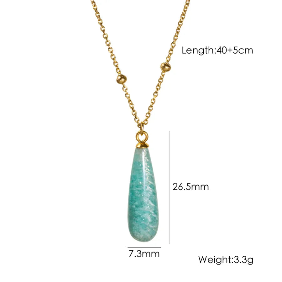 Wholesale Jewelry Vintage Style Simple Style Water Droplets 304 Stainless Steel natural stone Pendant Necklace