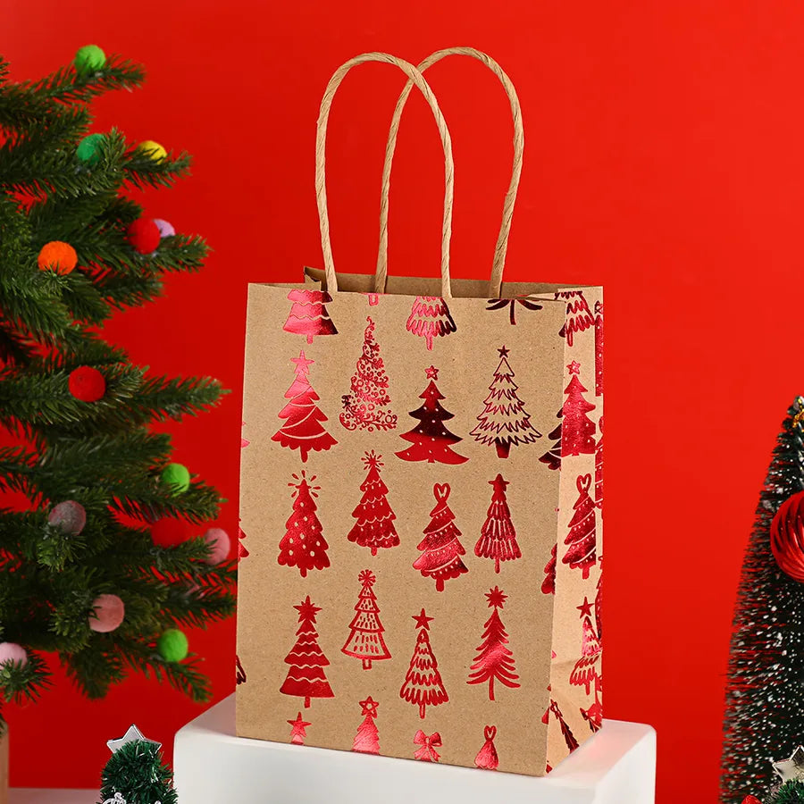 Christmas Snowflake Handbag Christmas Tree Deer Holiday Gift Bag Flat Bottom Party Kraft Paper Bag General Occasion Paper Bag