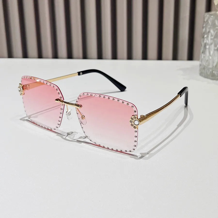 Casual Hip-Hop Color Block Pc Square Rhinestone Frameless Glasses