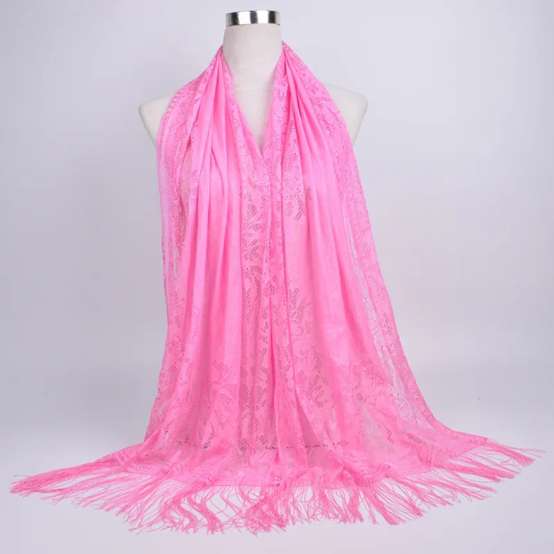 women's streetwear solid color polyester tassel winter scarves