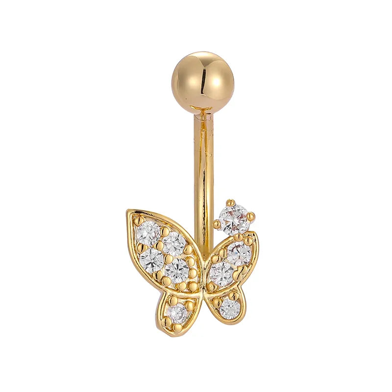 1 Piece Belly Rings Casual Lady Romantic Butterfly 316L Stainless Steel  Inlay Zircon 14K Gold Plated