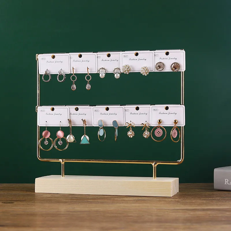 Simple Style Solid Color solid wood Iron Jewelry Display Jewelry Rack