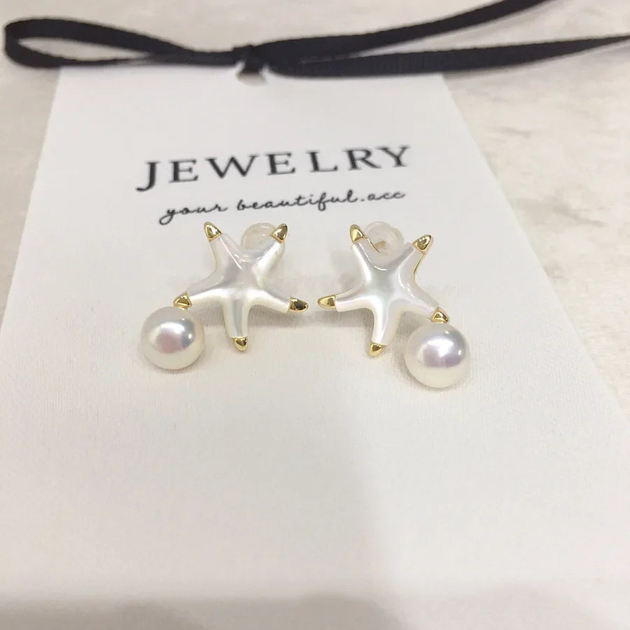 New natural freshwater pearl earrings female seashell fritillary delicate starfish pearl earrings source manufacturers wholesale