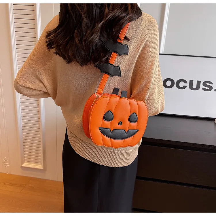 Halloween Funny Pumpkin Bag  New Fashion Color Contrast Personalized Creative Trendy One-Shoulder Women's Bag Cartoon Crossbody Bag