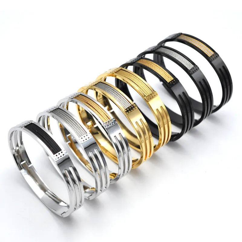 Roman Style British Style Geometric Titanium Steel Men's Bangle Men Cuff & Bangle