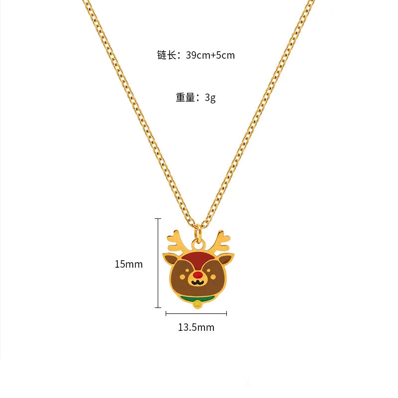 Christmas Creative Design Sense Bell Necklace Women's Versatile Pendant Oil Drop Deer Snowman Cartoon Stainless Steel Titanium Steel