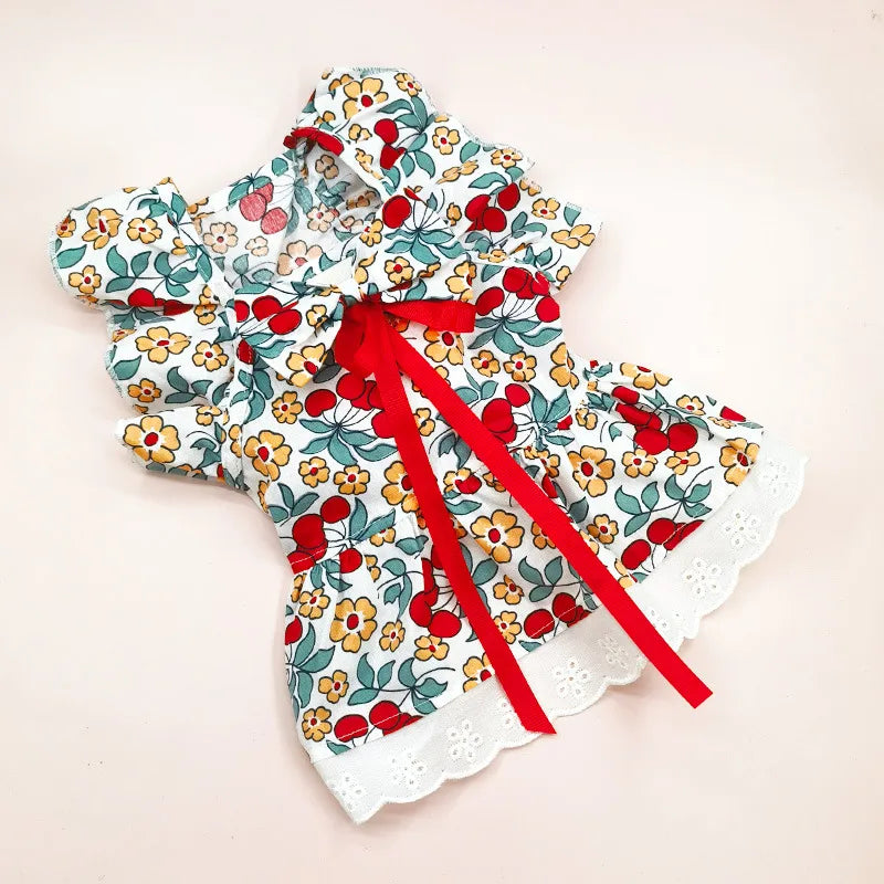 cute cotton flower bow knot pet clothing