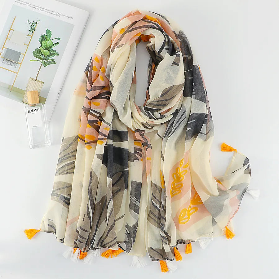 Women's Sweet Color Block Polyester Printing Scarf