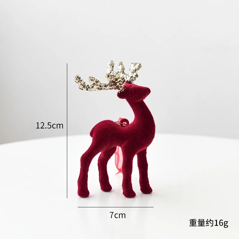Nuchi Christmas Decorations Plush Deer Decoration Fairy Dust Wine Red Christmas Tree Ornaments American Style Festival Supplies