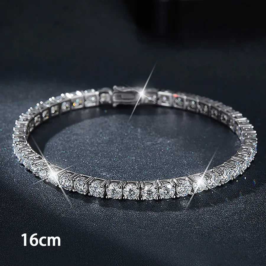 Moissanite 925 Sterling Silver Tennis Bracelet Round Brilliant Cut Geometric White Gold Plated Tennis Bracelet