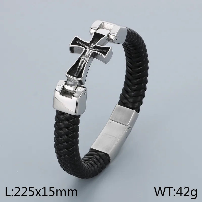 Business Color Block 304 Stainless Steel Leather Plating 18K Gold Plated Men's Bangle