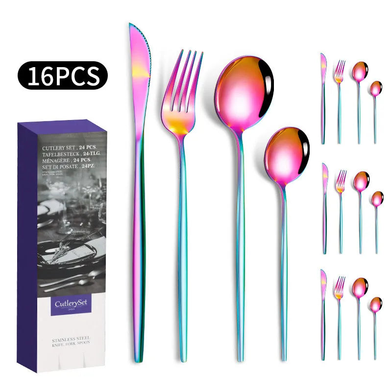 1010 stainless steel tableware 24-piece golden steak knife, fork and spoon gift box Western tableware suit