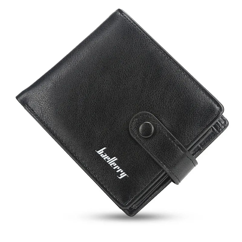men's solid color pu leather lock clasp small wallets