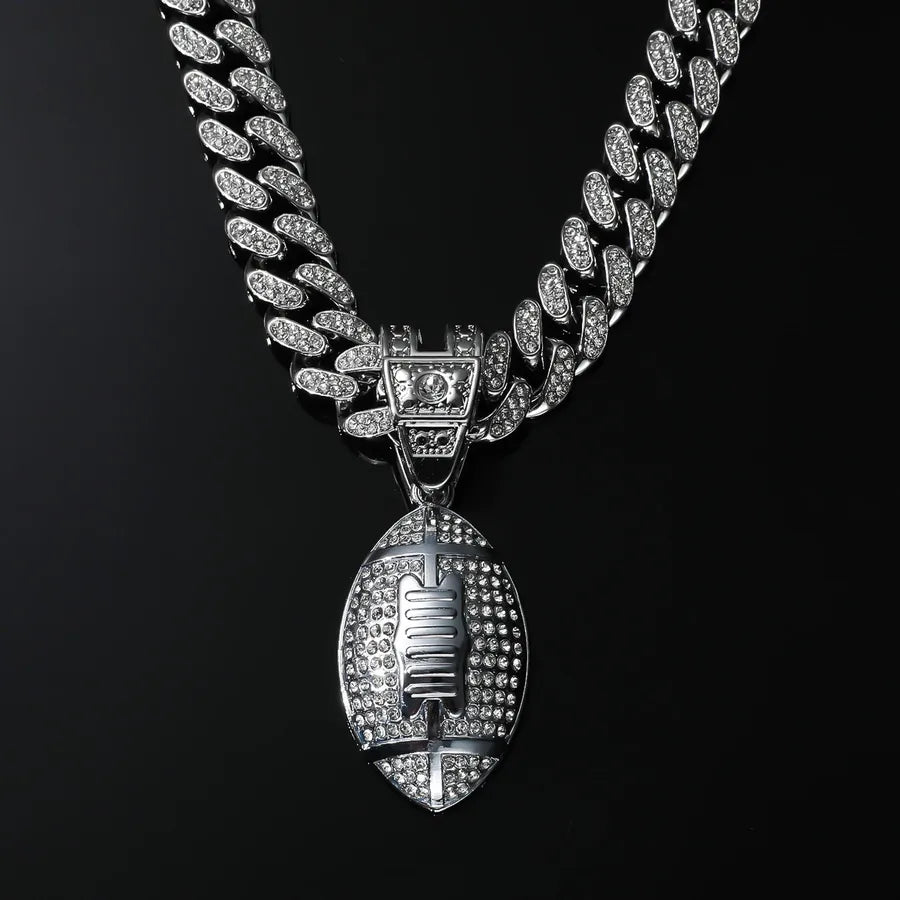 New Arrival Hot Sale Hip Hop Hiphop Ornament Zinc Alloy Rugby Full Diamond Pendant Necklace Accessories