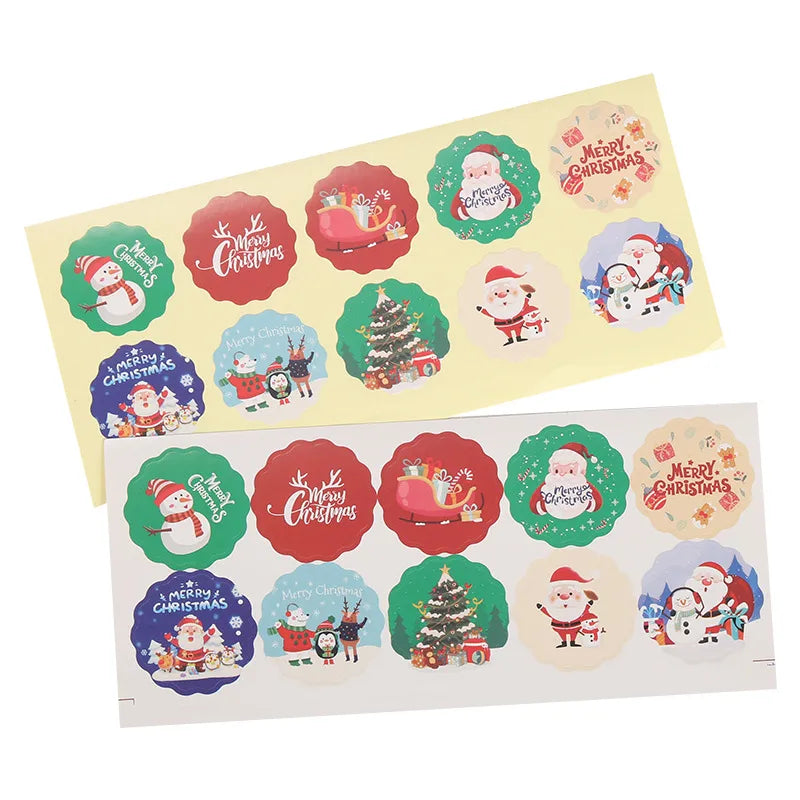 Wave Edged Cartoon Christmas Stickers Non-Drying Adhesive Baking Packaging Sealing Decorative Santa Claus Labels