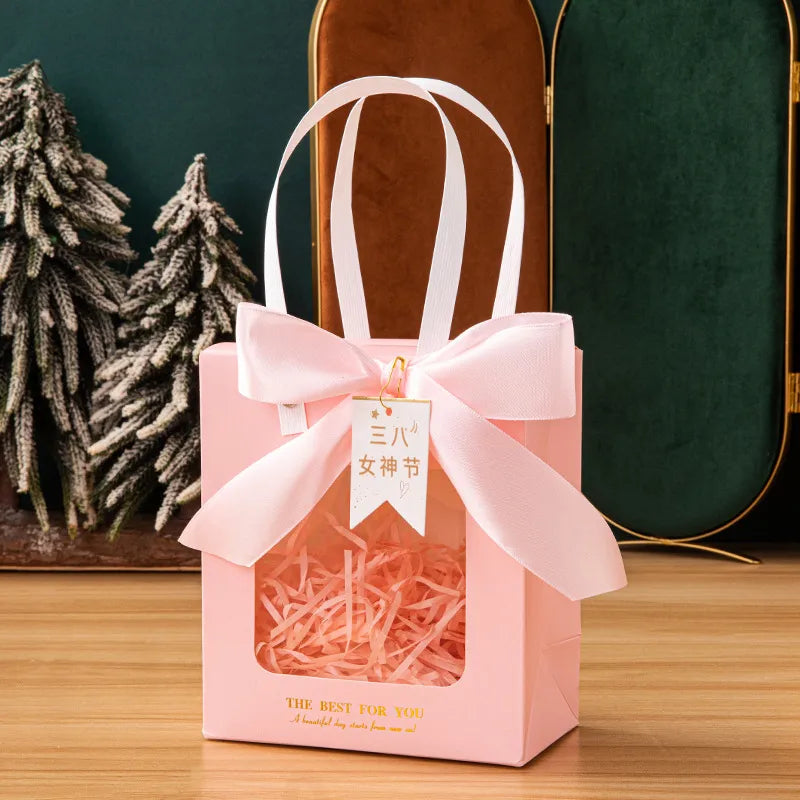 Gift Bag Advanced Sense Transparent Window Opening Bag Fashion Packaging Bag Birthday Gift Cosmetic Tote Bag Hand Gift Bag