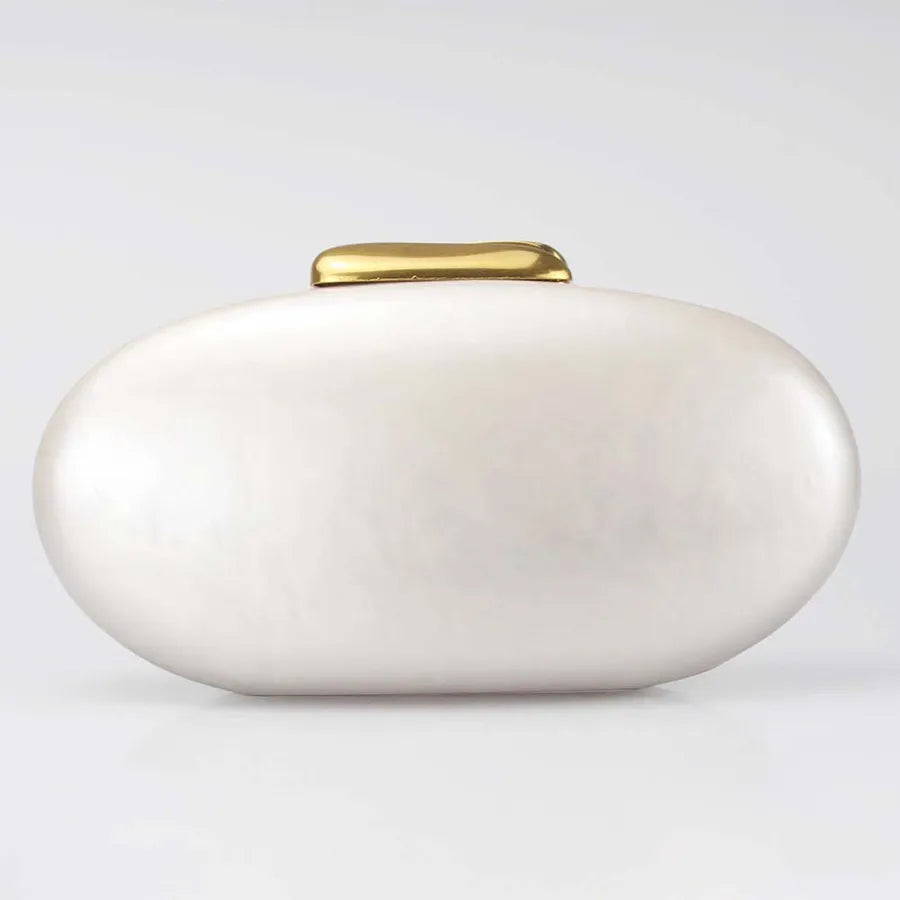 Pearl Color with Snake Chain Champagne White Arylic Solid Color Oval Evening Bags