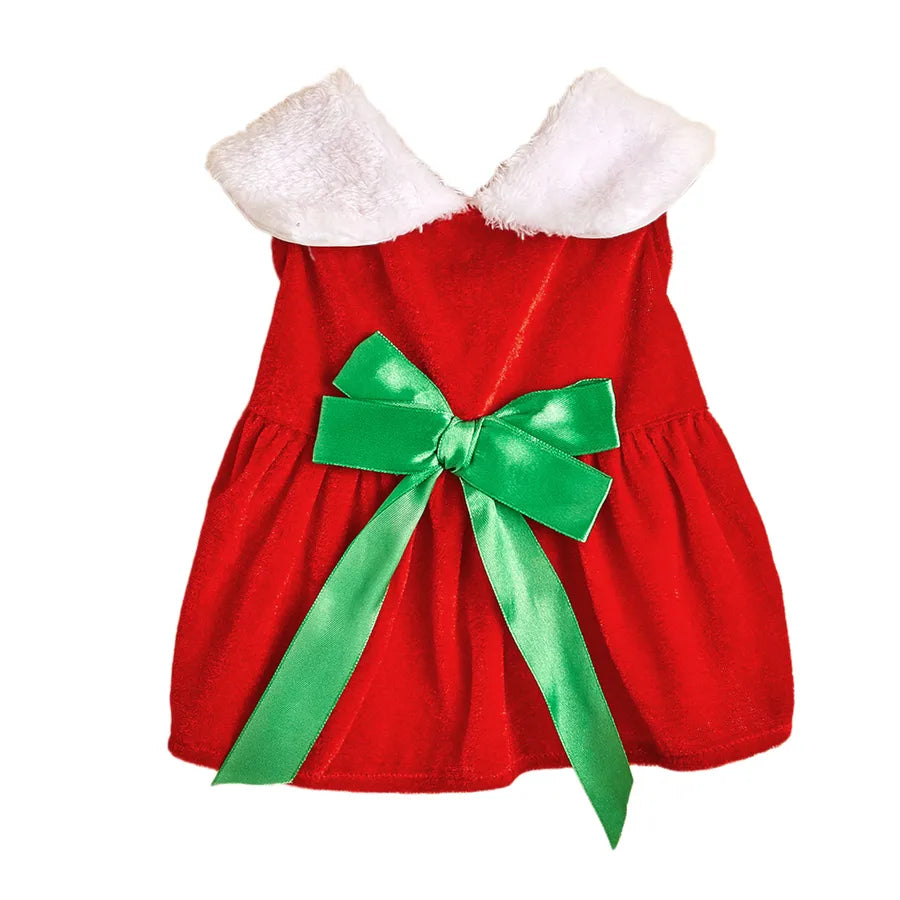 Christmas Theme Green Bow Tie Red Christmas Skirt Warm Small Medium Pet Sweater Princess Style Velvet Material Dog Clothes