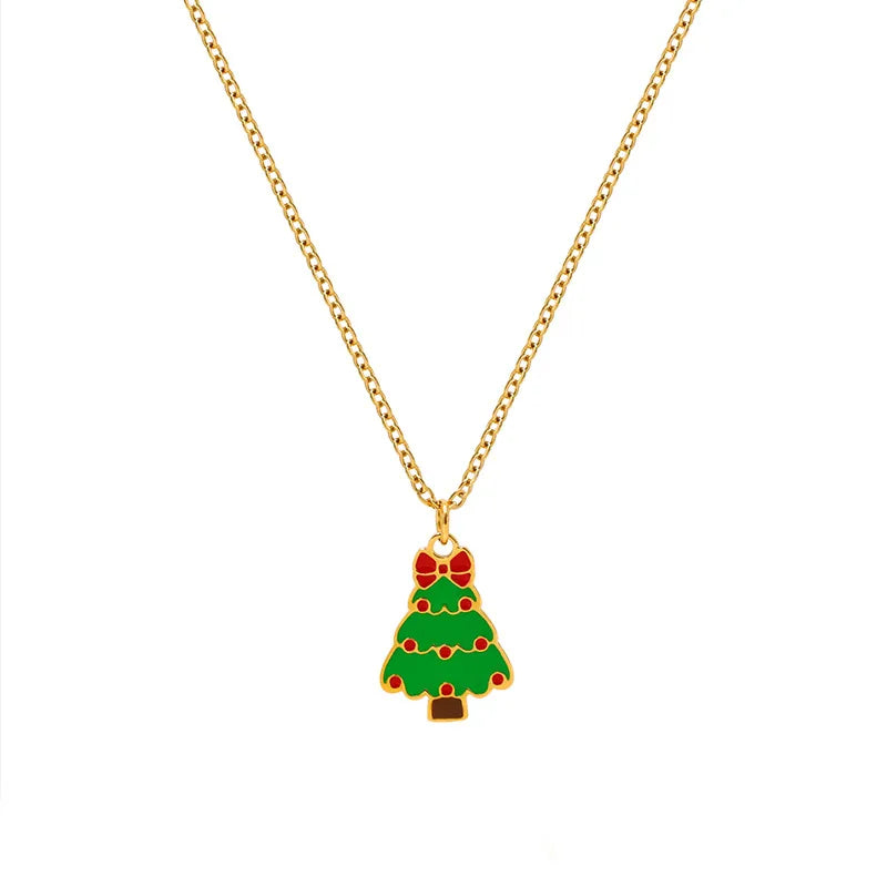 Christmas Creative Design Sense Bell Necklace Women's Versatile Pendant Oil Drop Deer Snowman Cartoon Stainless Steel Titanium Steel