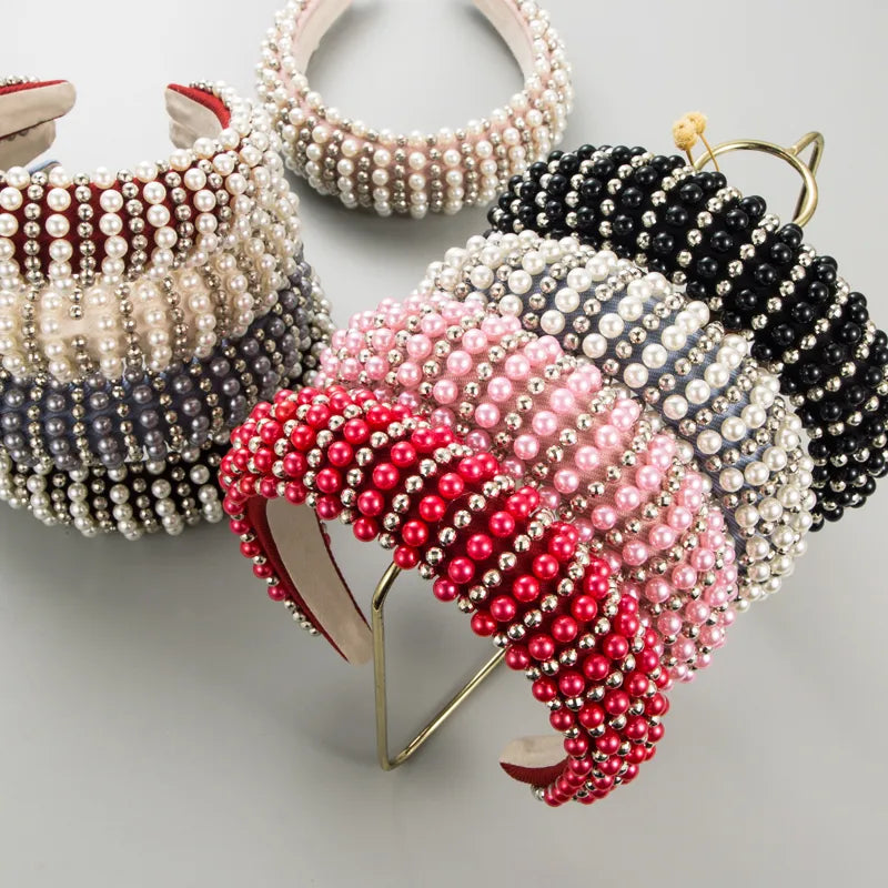 fashion thick sponge pearl headband female online influencer retro headband high skull top hair accessories
