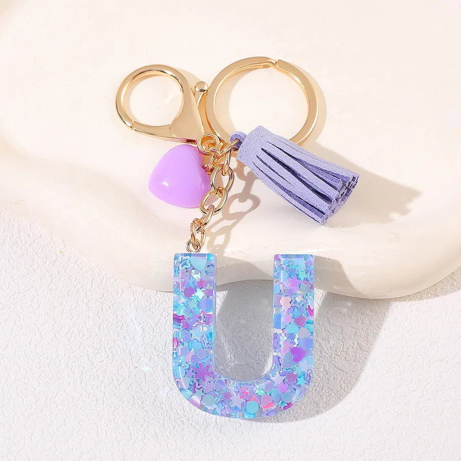 New Women's Purple Love Tassel 26 Letter Keychain Cute Car Key Chain Couple Backpack Jewelry
