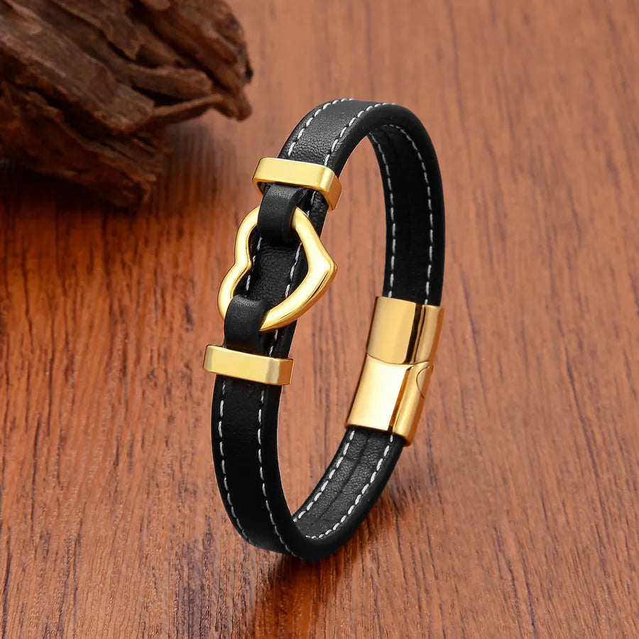 Simple Style Classic Style Heart Shape Leather rope Metal Unisex Bracelets